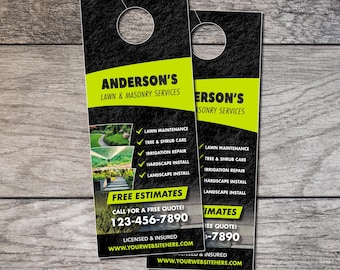 Lawn Care Door Hangers 004, Landscaping Card, Personalized Door Hanger, 3.5" by 8.5" Business Hanger, Full Color Tag Digital File or Printed