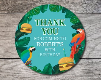 Margarita Favor Stickers, Cheeseburger Party Circle Label, Tropical 60th Birthday Favor Label, Custom Digital or Printed Thank You Sticker