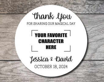 Character Favor Stickers, Magical Wedding Personalized Circle Label, Personalized Favor Label, Custom Digital or Printed Thank You Sticker