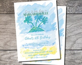 Margarita Invitation 004, Margaritaville 60th Birthday Invite, Pool Party, Cookout Birthday Invites Printable Printed Tropical Parrot 65th