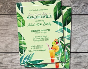 Margarita Invitation 003, Margaritaville 60th Birthday Invite, Pool Party, Cookout Birthday Invites Printable Printed Tropical Parrot 65th