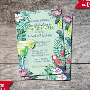 Margarita Invitation 005, Margaritaville 60th Birthday Invite, Pool Party, Cookout Birthday Invites Printable Printed Parrot 65th Tropical