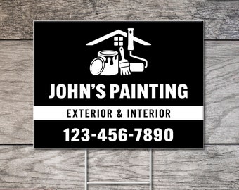 Painting Yard Sign, 18"x24" Coroplast Sign with Metal H-Stake, Professional Painter Sign with Step-Stake, Double Sided, Digital or Printed