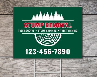 Stump Removal Yard Sign, 18"x24" Coroplast Sign with Metal H-Stake, Stump Grinding Sign with Step-Stake, Digital or Printed, Tree Removal