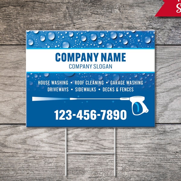 Power Washing Yard Sign, 18"x24" Coroplast Sign with Metal H-Stake, Double Sided Pressure Washer Sign with Step-Stake, Digital File, Printed