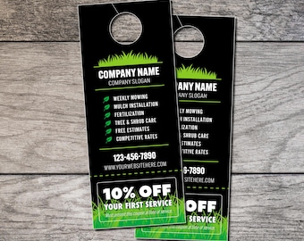 Lawn Care Door Hangers 001, Landscaping Card, Personalized Door Hanger, 3.5" by 8.5" Business Hanger, Full Color Tag Digital File or Printed