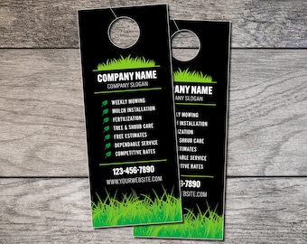 Lawn Care Door Hangers 001, Landscaping Card, Personalized Door Hanger, 3.5" by 8.5" Business Hanger, Full Color Tag Digital File or Printed