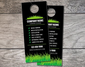 Lawn Care Door Hangers 001, Landscaping Card, Personalized Door Hanger, 3.5" by 8.5" Business Hanger, Full Color Tag Digital File or Printed