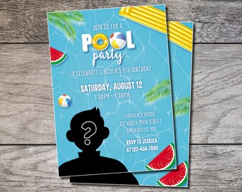 Pool Party Birthday Invitation, Pick Your Character Birthday Invite, Superhero Princess Villain Comic Magical Character Digital or Printed