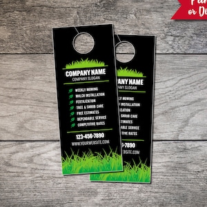 Lawn Care Door Hangers 001, Landscaping Card, Personalized Door Hanger, 3.5&quot; by 8.5&quot; Business Hanger, Full Color Tag Digital File or Printed