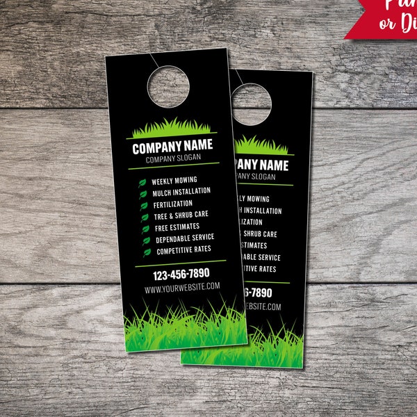 Lawn Care Door Hangers 001, Landscaping Card, Personalized Door Hanger, 3.5" by 8.5" Business Hanger, Full Color Tag Digital File or Printed