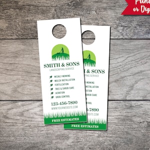 Lawn Care Door Hangers 003, Landscaping Card, Personalized Door Hanger, 3.5&quot; by 8.5&quot; Business Hanger, Full Color Tag Digital File or Printed