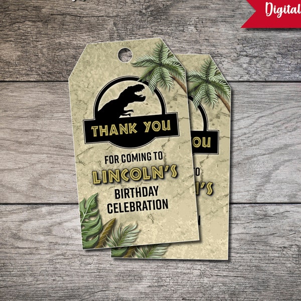 Jurassic Party Favor Tags, Jurassic Birthday Thank You Tags, Jurassic Birthday Favors, Dinosaur Birthday Party Favors, Printable Tags Dino