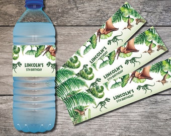 Jurassic Party Water Bottle Labels, Printable Jurassic Birthday Wrappers, Jurassic Party Supplies, Dinosaur Bottle Wrapper, Watercolor Dino