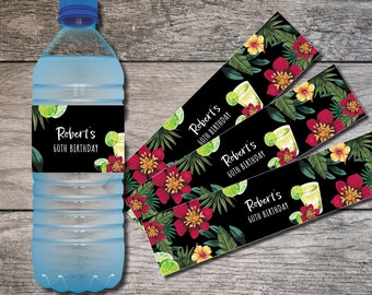 Margarita Water Bottle Label 006, Printable Parrot 60th Birthday Wrapper, Tropical Party Supplies, Beach Bottle Wrapper Parrot Label 65th