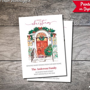 We&#39;ve Moved Christmas Card New Address Holiday Card New Home Digital Printed Moving Announcement We have moved Front Door Wreath New Home