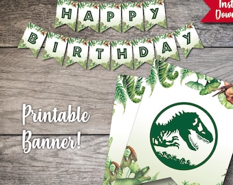 Banner de cumpleaños de Jurassic World Banner de Jurassic Park Fiesta de feliz cumpleaños Dinosaurio Cumpleaños de niña Descarga instantánea Letrero de fiesta imprimible DIY