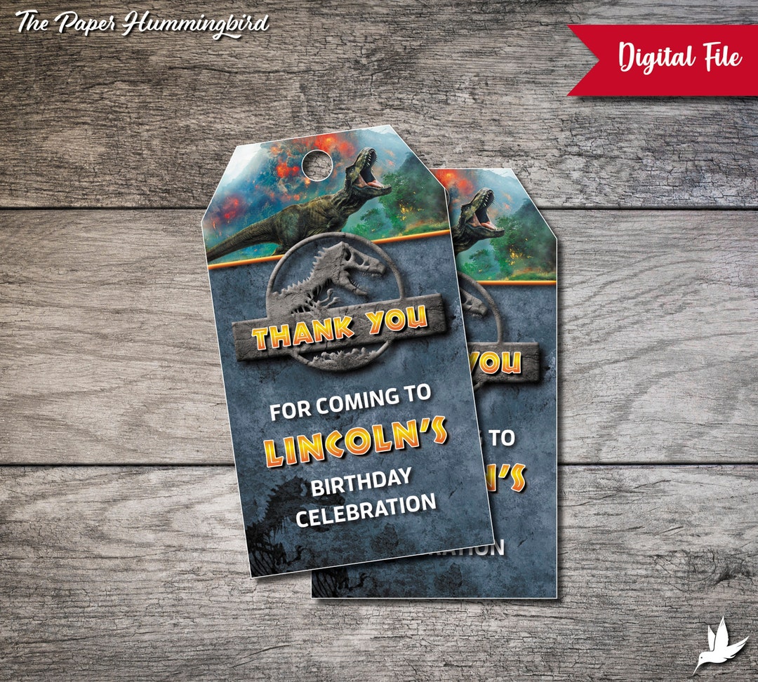 Jurassic World Favor Tags Jurassic Park Birthday Thank You - Etsy