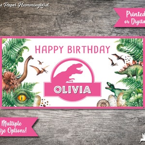 Jurassic Birthday Banner Pink Jurassic Party Birthday Banner Happy Birthday Party Dinosaur Birthday Jurassic Vinyl Printed Party Sign Dino