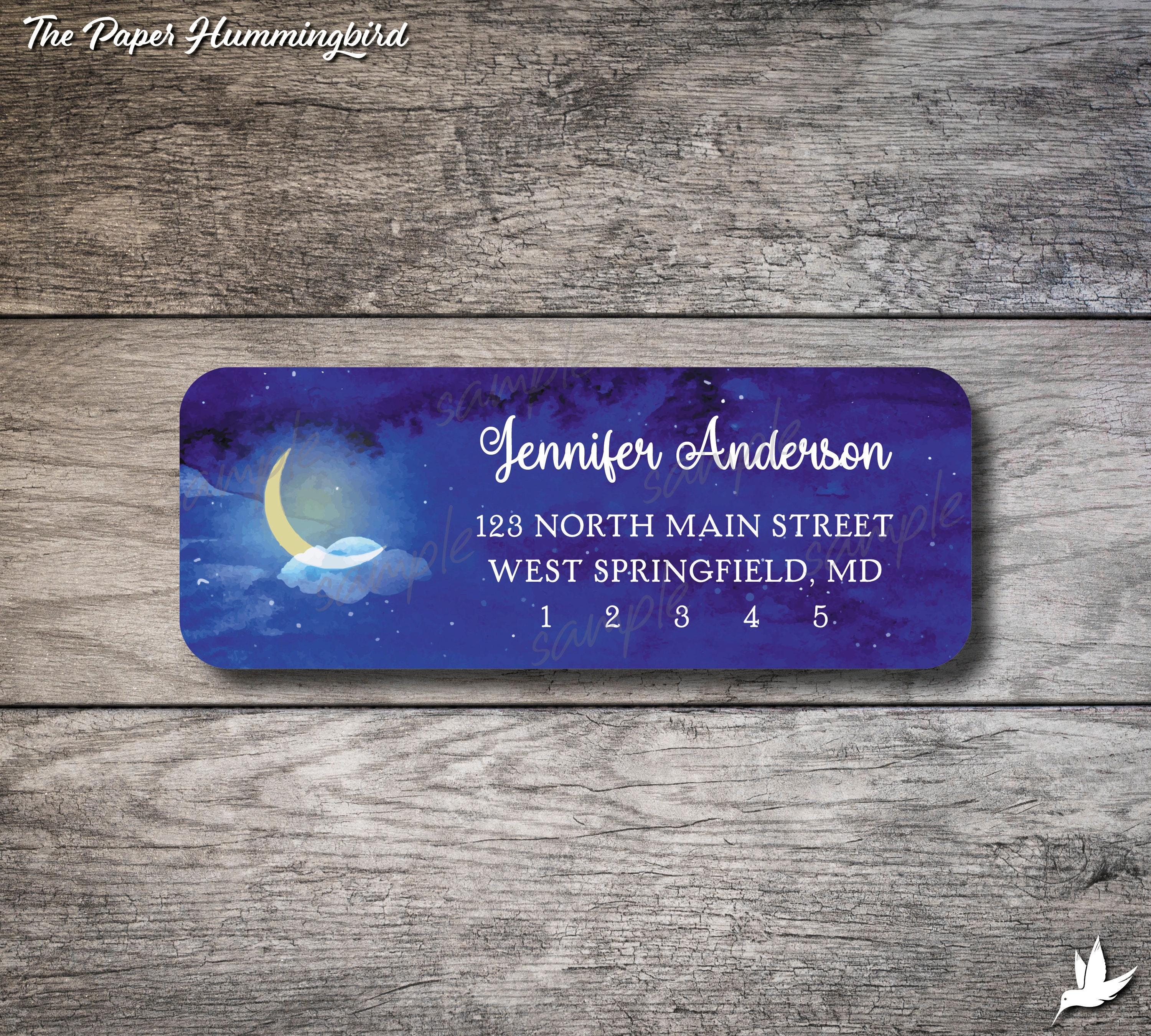 Starry Night Return Address Labels, Crescent Moon Personalized Address ...