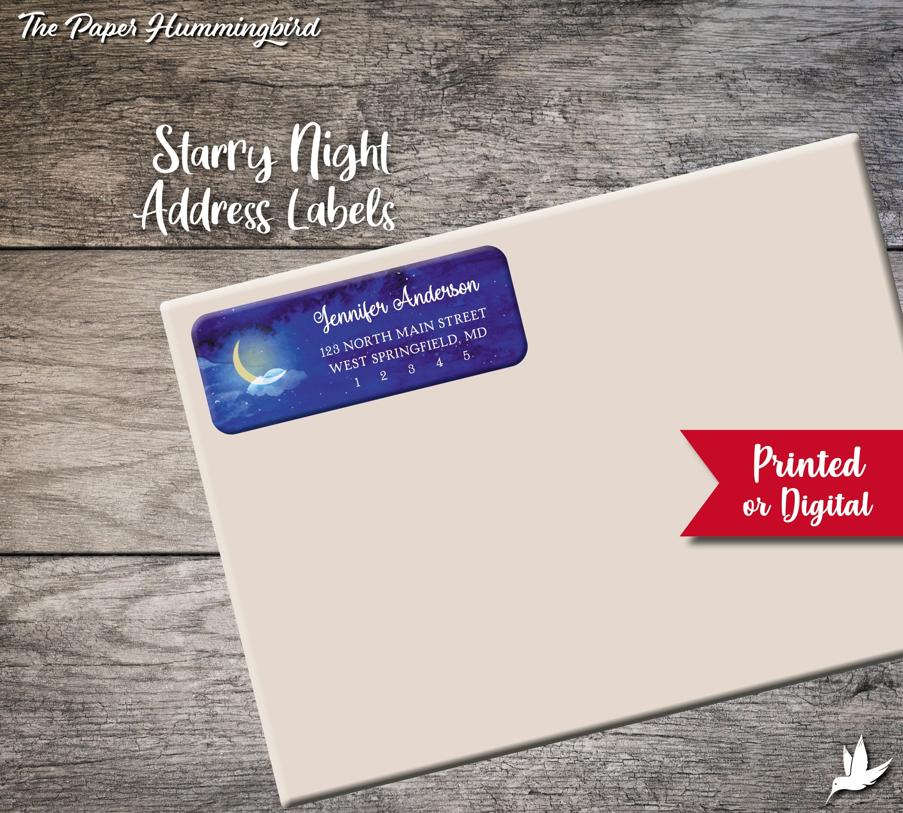 Starry Night Return Address Labels, Crescent Moon Personalized Address ...