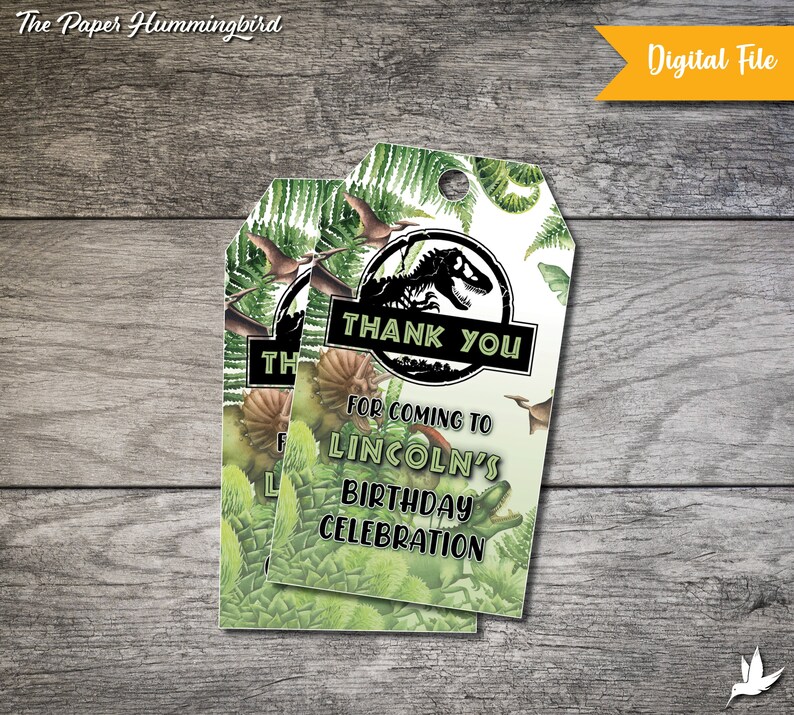 Jurassic World Favor Tags Jurassic Park Birthday Thank You | Etsy
