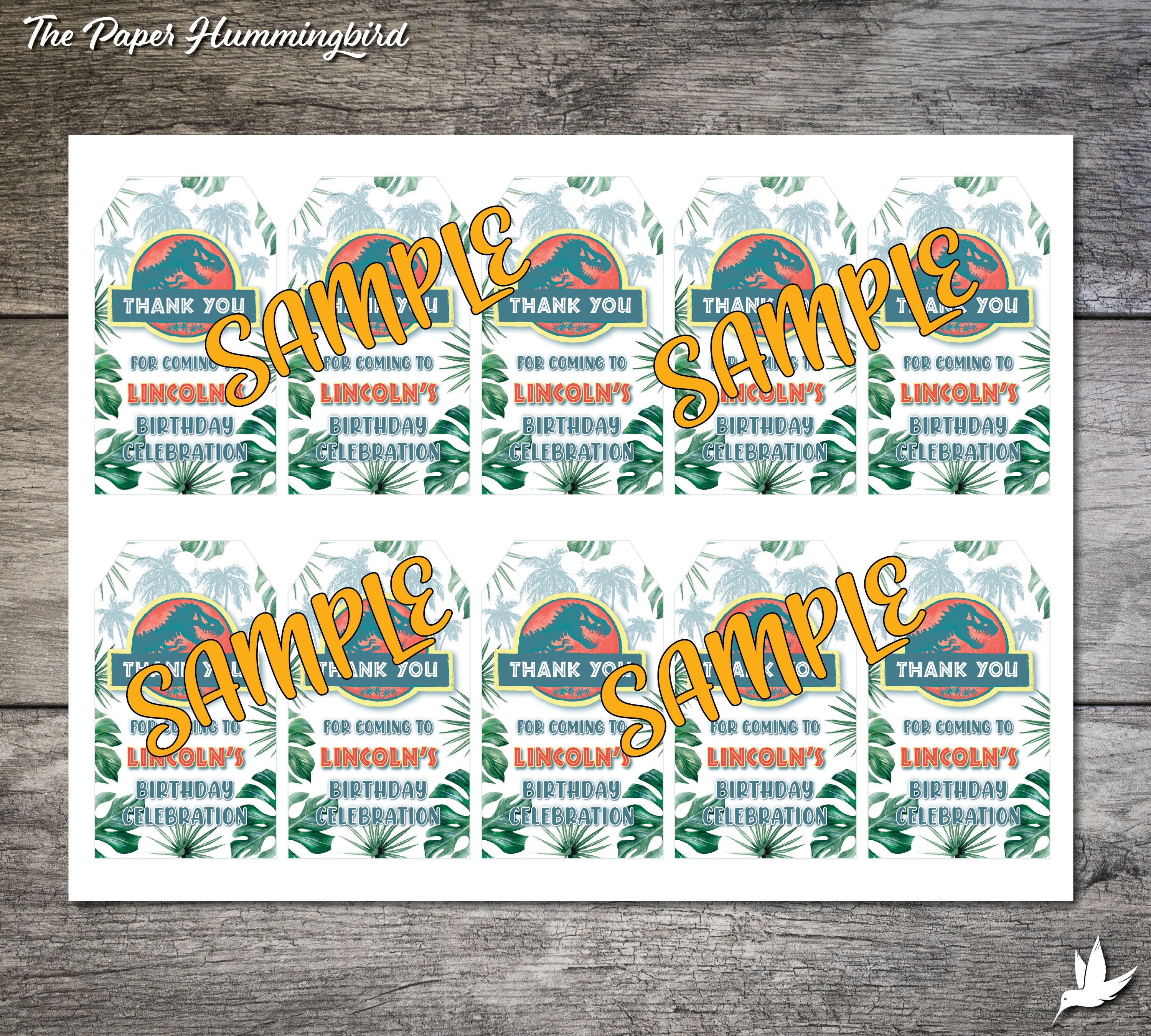 Jurassic World Favor Tags Jurassic Park Birthday Thank You | Etsy