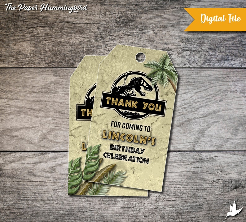 Jurassic World Favor Tags Jurassic Park Birthday Thank You | Etsy