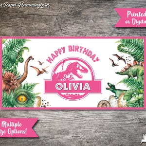 Jurassic World Birthday Banner Pink Jurassic Park Birthday Banner Happy Birthday Party Dinosaur Birthday Jurassic Vinyl Printed Party Sign