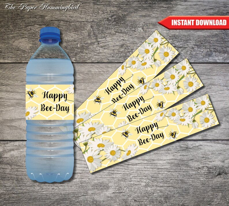 Honey Bee Birthday Water Bottle Label Printable Bumble Bee Etsy