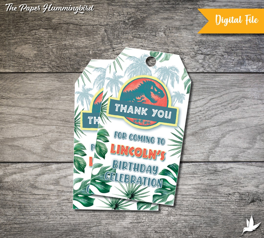 Jurassic World Favor Tags Jurassic Park Birthday Thank You - Etsy