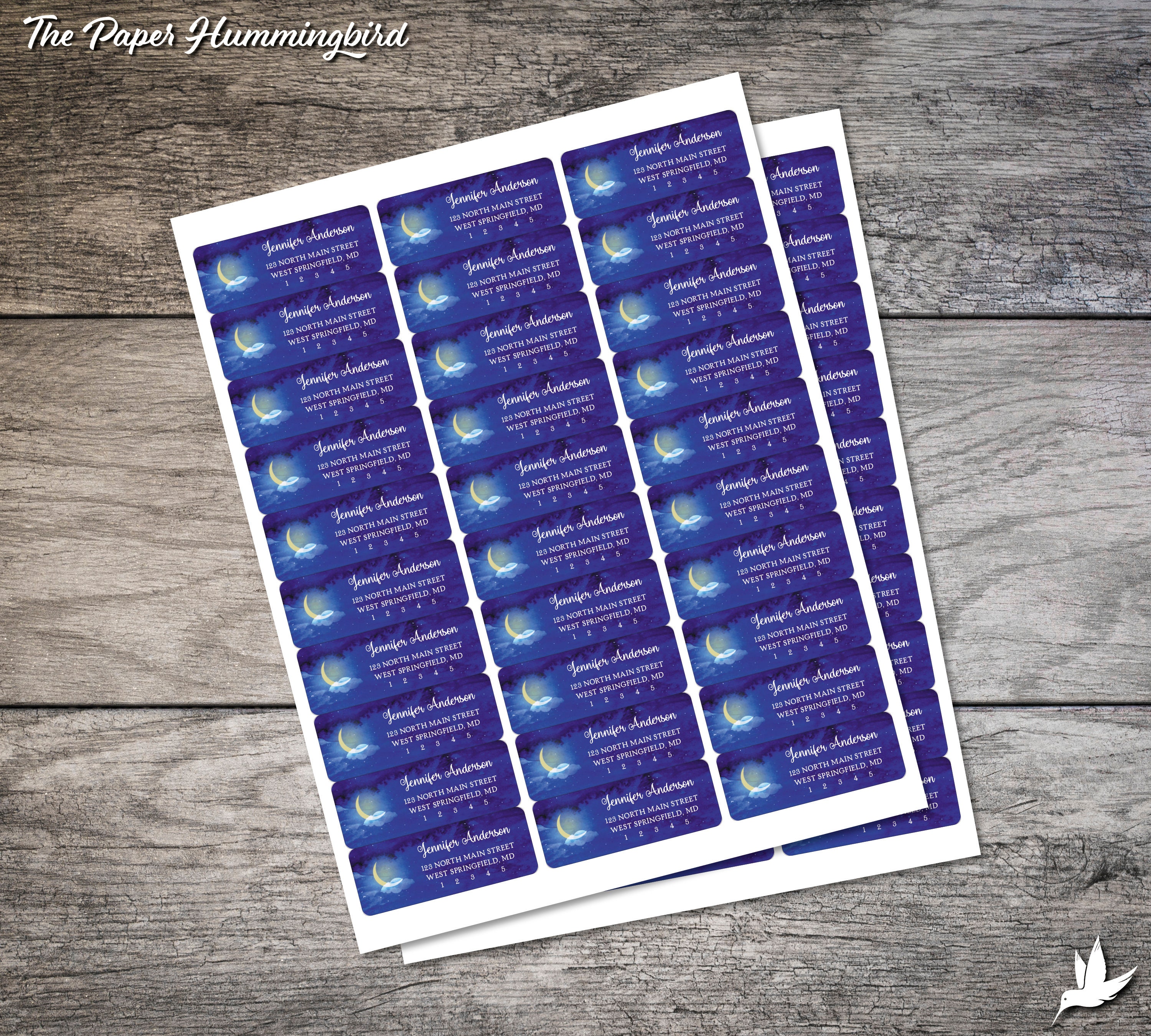Moon Name Labels Starry Night Return Address Labels, Crescent Moon Personalized Address ...
