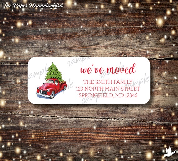 We've Moved Return Address Labels 010 Christmas Personalized Address Label Custom Digital Printed Holiday Vintage Red Truck We have moved