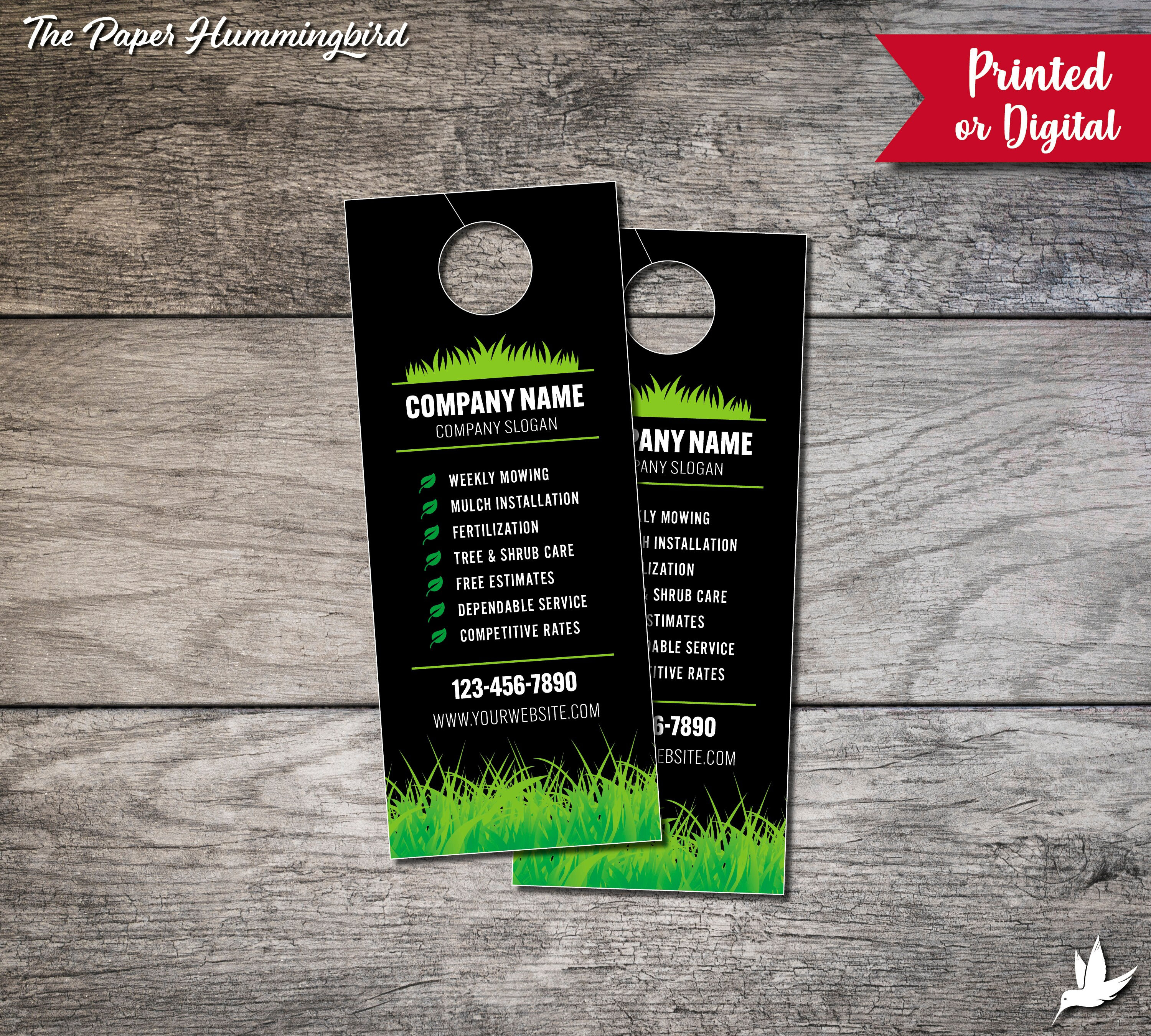 Lawn Care Door Hangers 001, Landscaping Card, Personalized Door