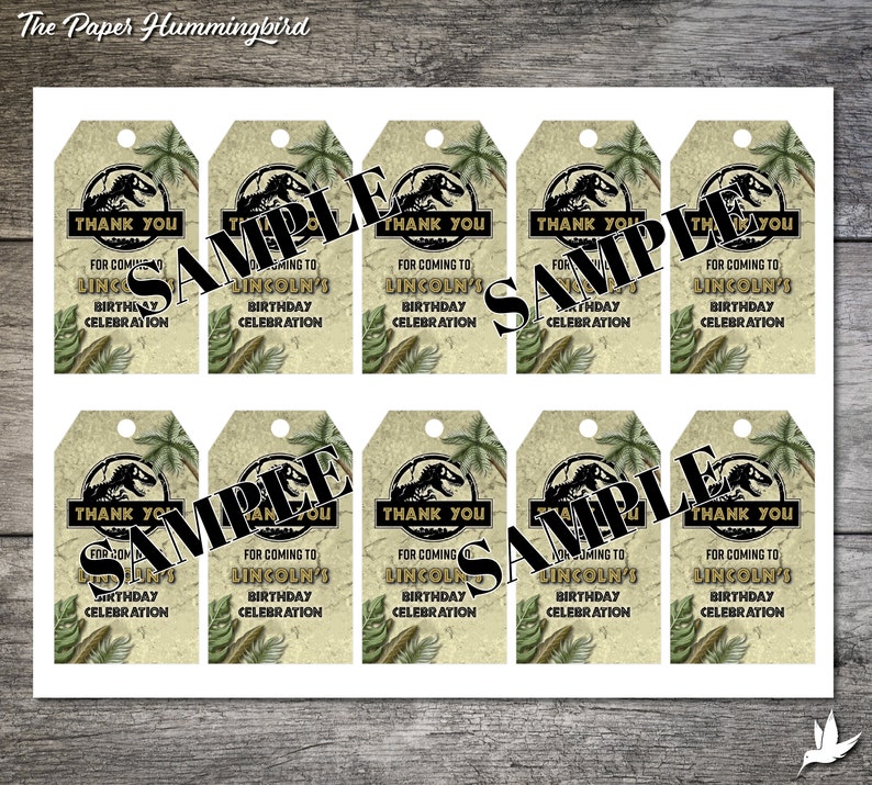 Jurassic World Favor Tags Jurassic Park Birthday Thank You | Etsy