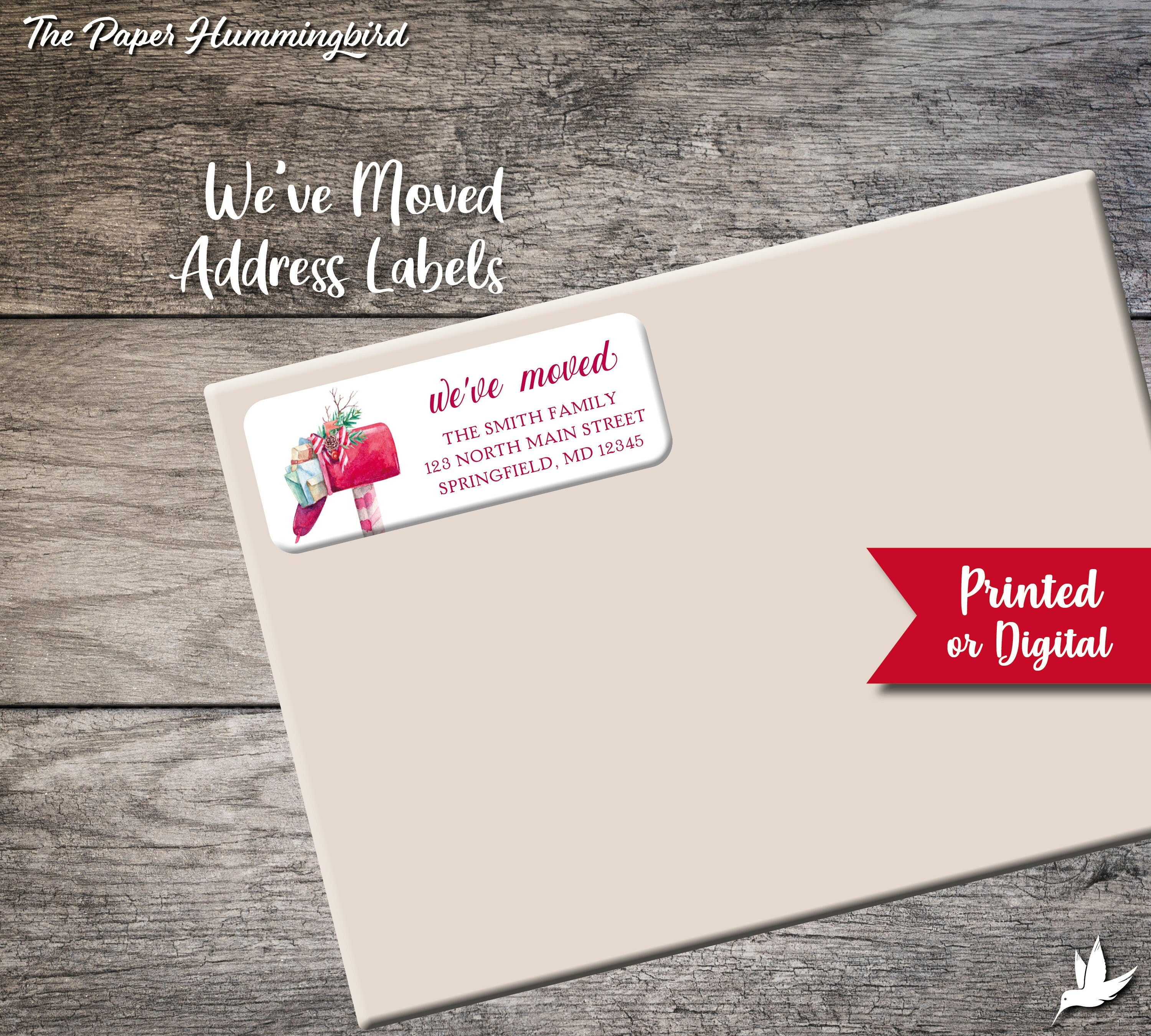We've Moved Return Address Labels Christmas Label Personalized Address Label Custom Digital Printed Holiday Watercolor Mailbox We have moved