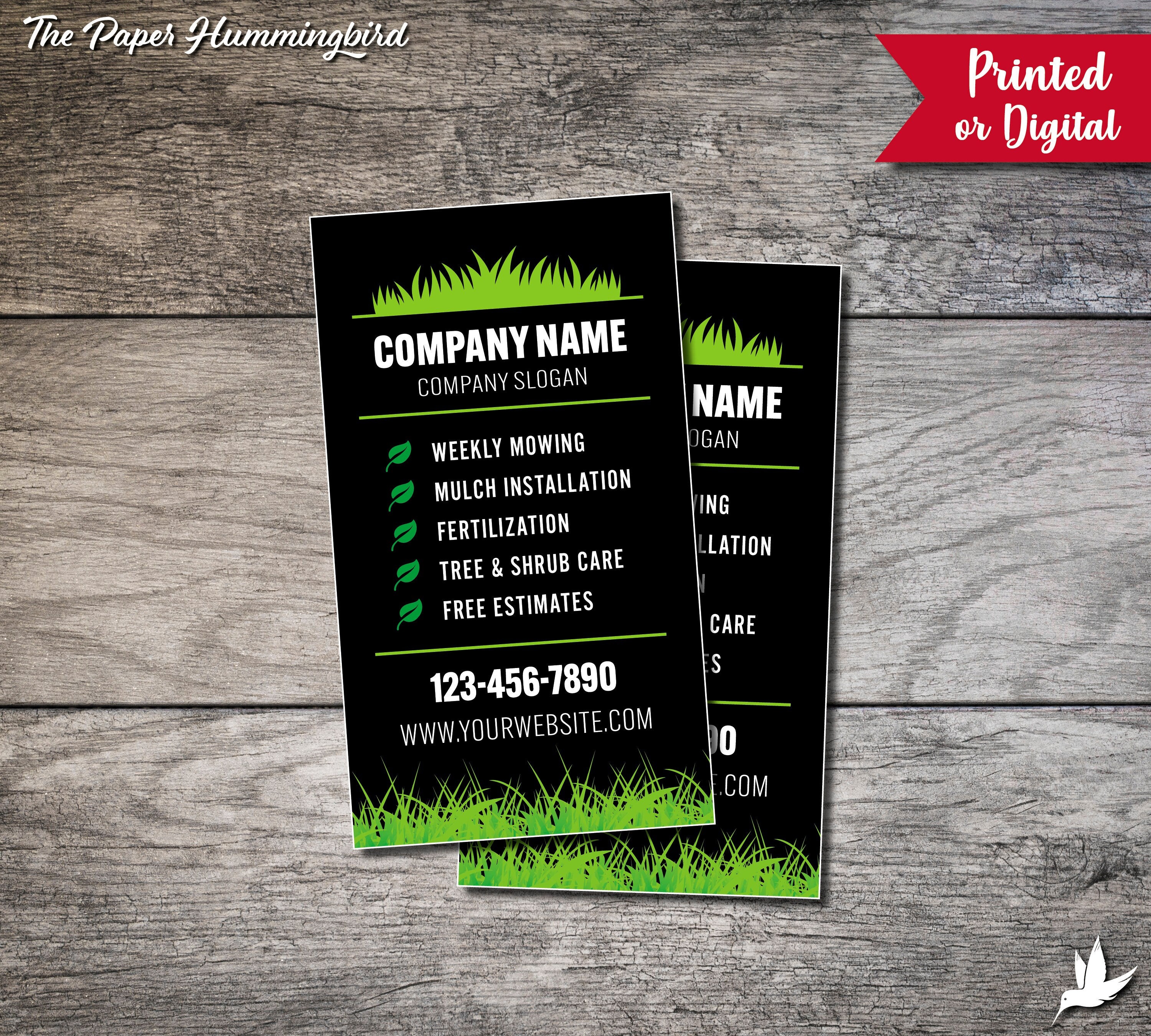 Lawn Care Business Cards, Custom Card, 3.5"x2" Landscaping Business Card, Personalized Company Business Card, Premium Mowing Business Card