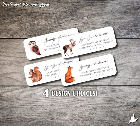 Woodland Animals Return Address Labels 001, Custom Personalized Label Owl Label Sheets Digital Print from Home, Printable Label Squirrel Fox
