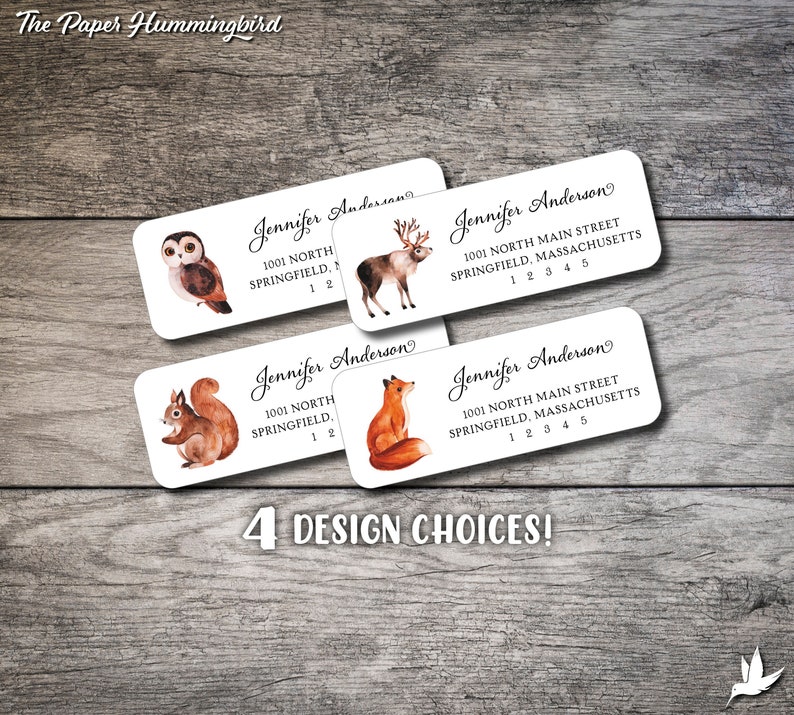 Woodland Animals Return Address Labels 001, Custom Personalized Label Owl Label Sheets Digital Print from Home, Printable Label Squirrel Fox image 1