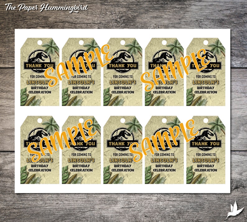 Jurassic World Favor Tags Jurassic Park Birthday Thank You | Etsy