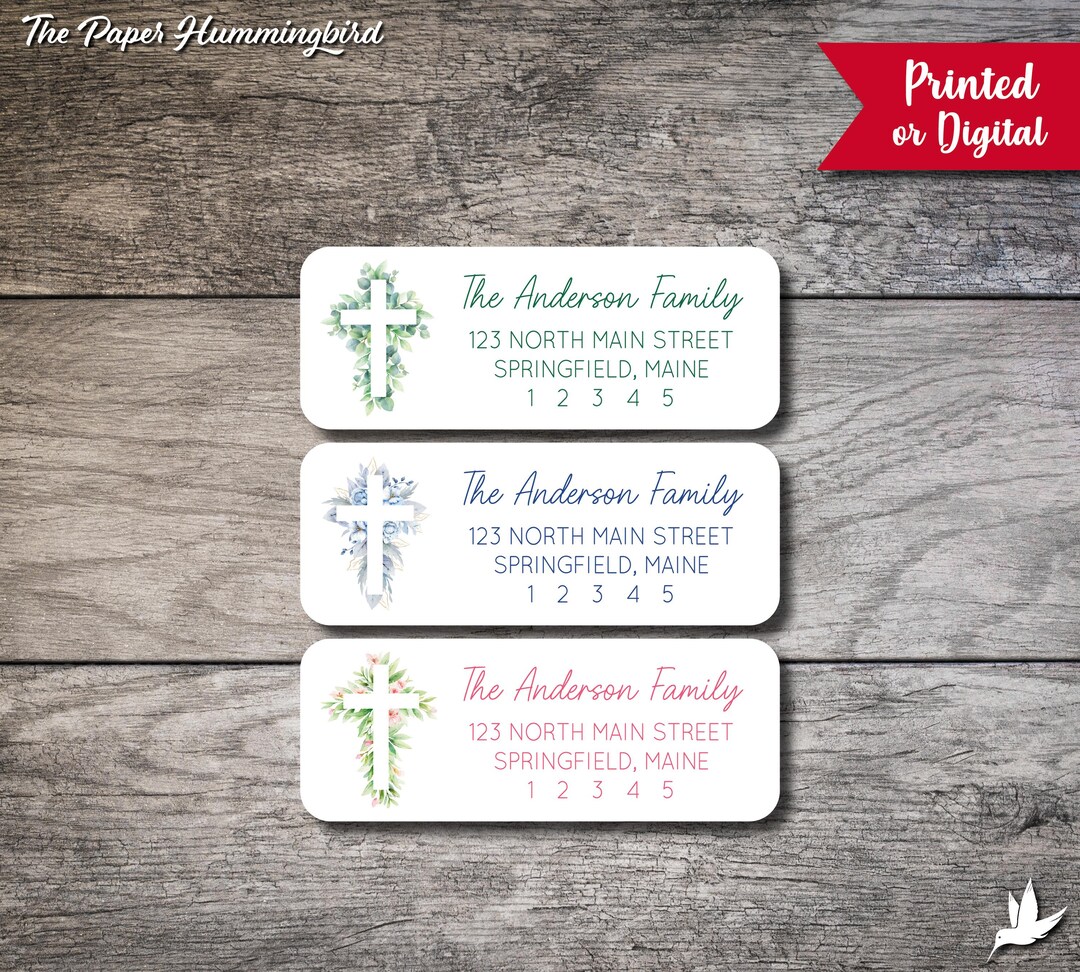 Floral Cross Return Address Labels 005 Easter Personalized Address ...