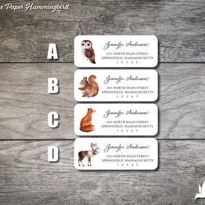 Woodland Animals Return Address Labels 001, Custom Personalized Label Owl Label Sheets Digital Print from Home, Printable Label Squirrel Fox image 2