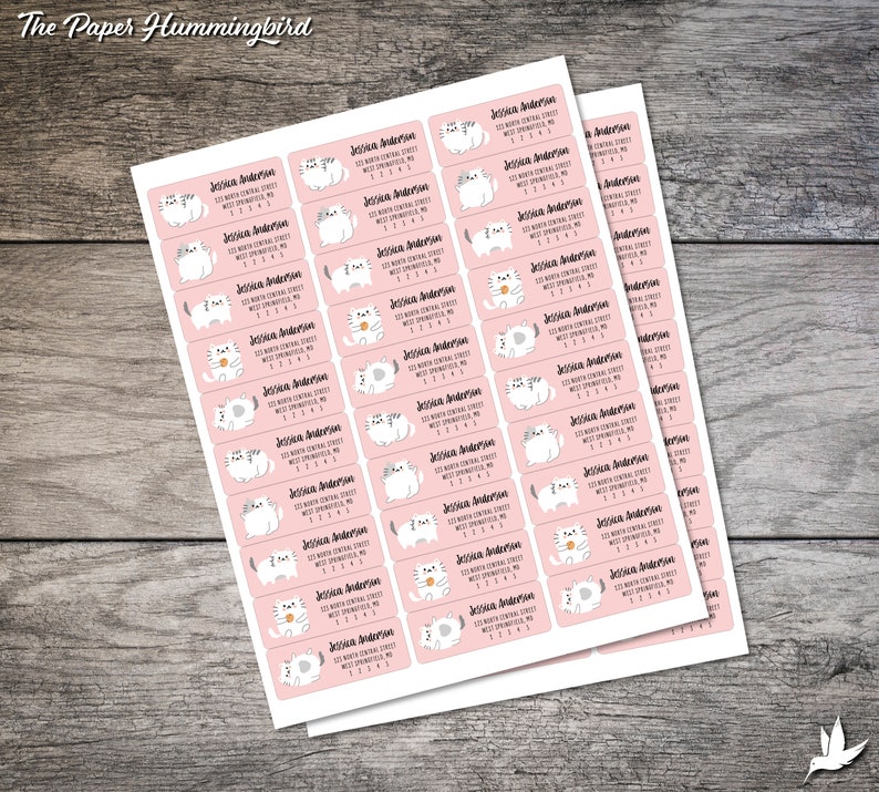 Cute Cat Return Address Labels 002, Pink and White Cats Personalized ...