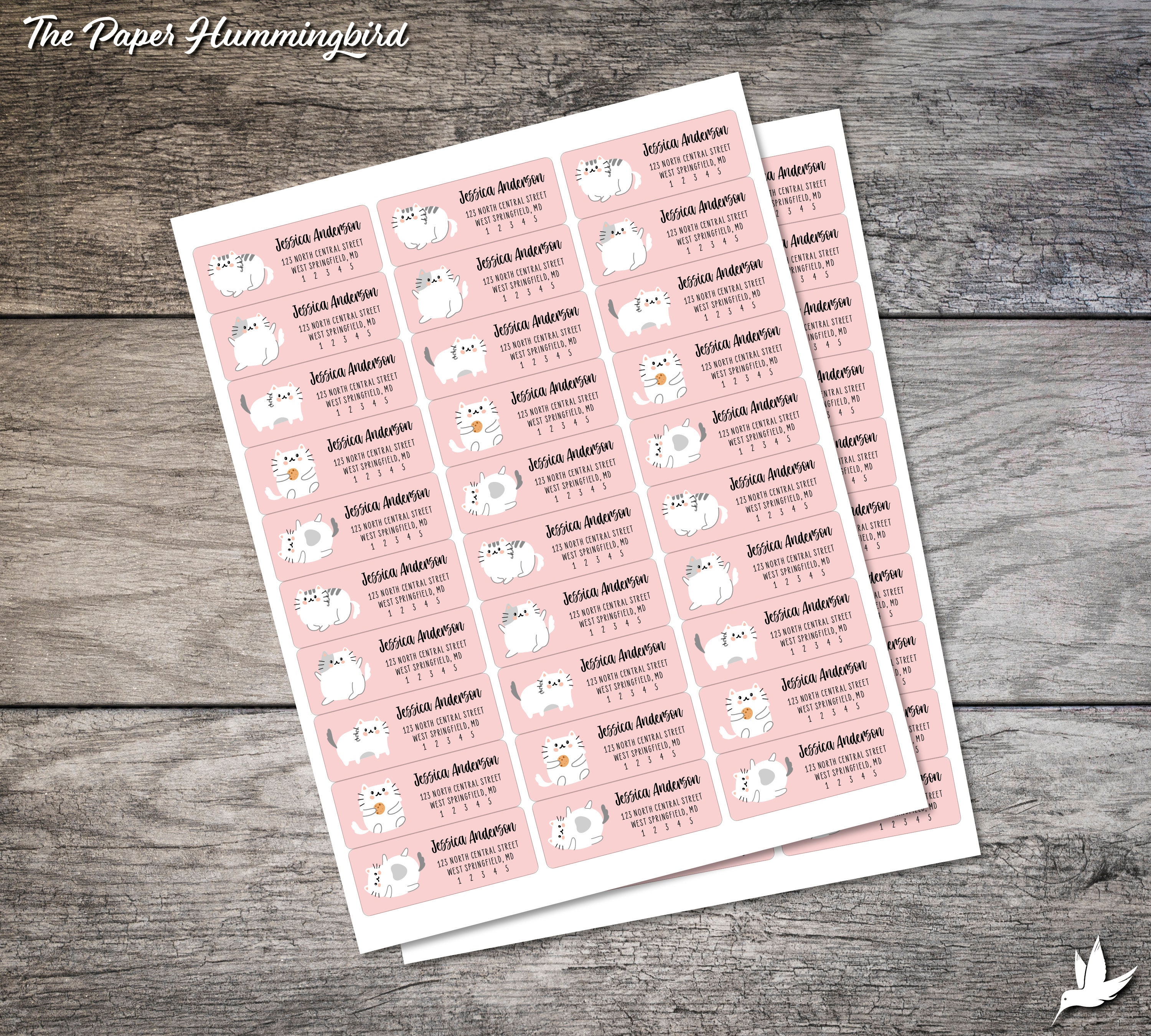 Cute Cat Return Address Labels 002, Pink and White Cats Personalized ...
