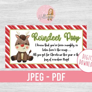 Reindeer Poop tags téléchargement numérique - Créez vos propres tags pour Reindeer Poop - fichiers imprimés et coupés - jpeg/pdf - Remplisseurs de boîtes de réveillon de Noël