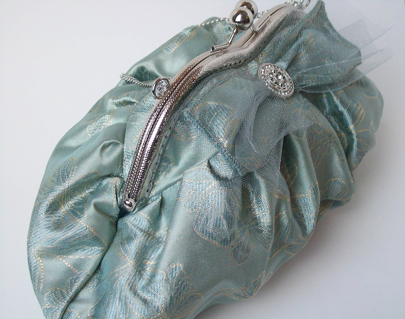 Lily D. Blue Silk Evening Clutch with Butterfly Motif Butterfly Clutch