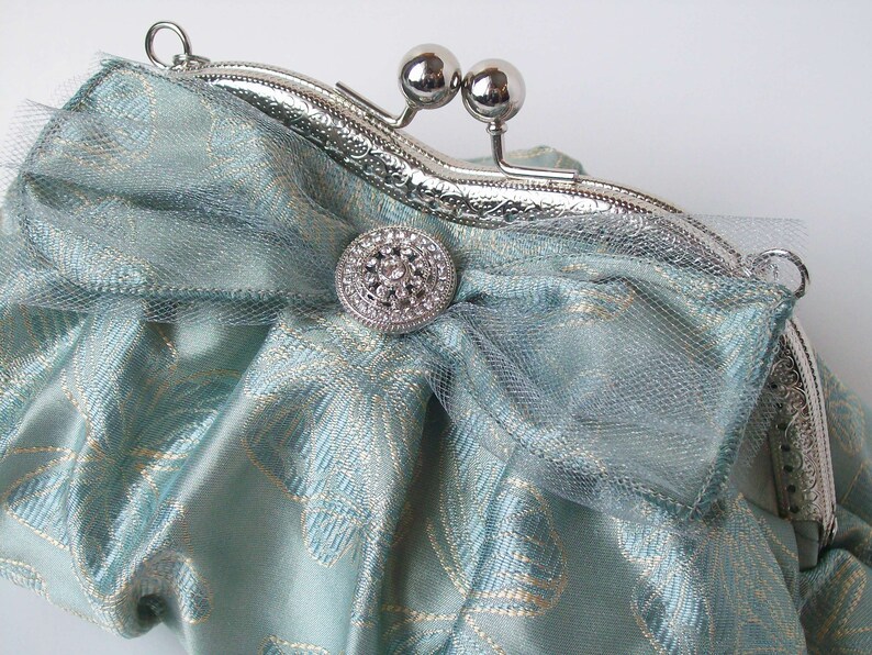Lily D. Blue Silk Evening Clutch with Butterfly Motif Butterfly Clutch