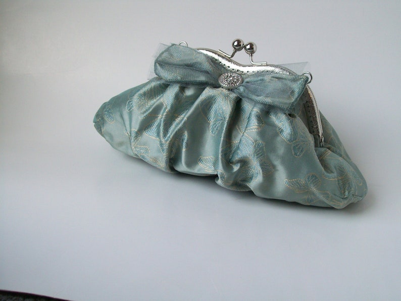 Lily D. Blue Silk Evening Clutch with Butterfly Motif Butterfly Clutch