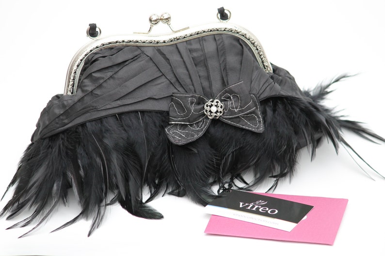 Black Feather Clutch Feather Evening Bag with Bow Gatsby Etsy