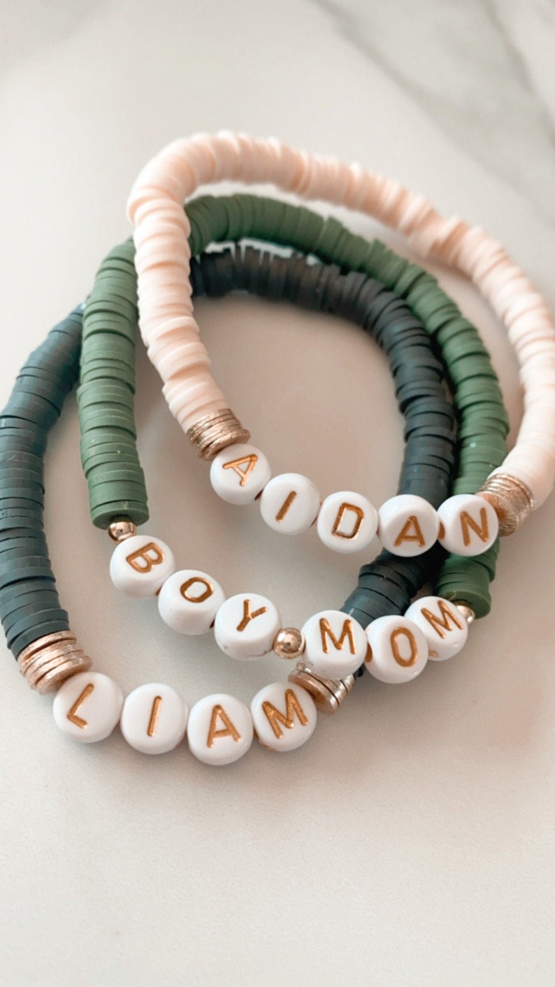 Boy Mom Gift | Boy Mom Bracelet | Custom Bracelet | Beaded Bracelet | Heishi Bracelet | Personalized Name Bracelet | Mama Bracelet 